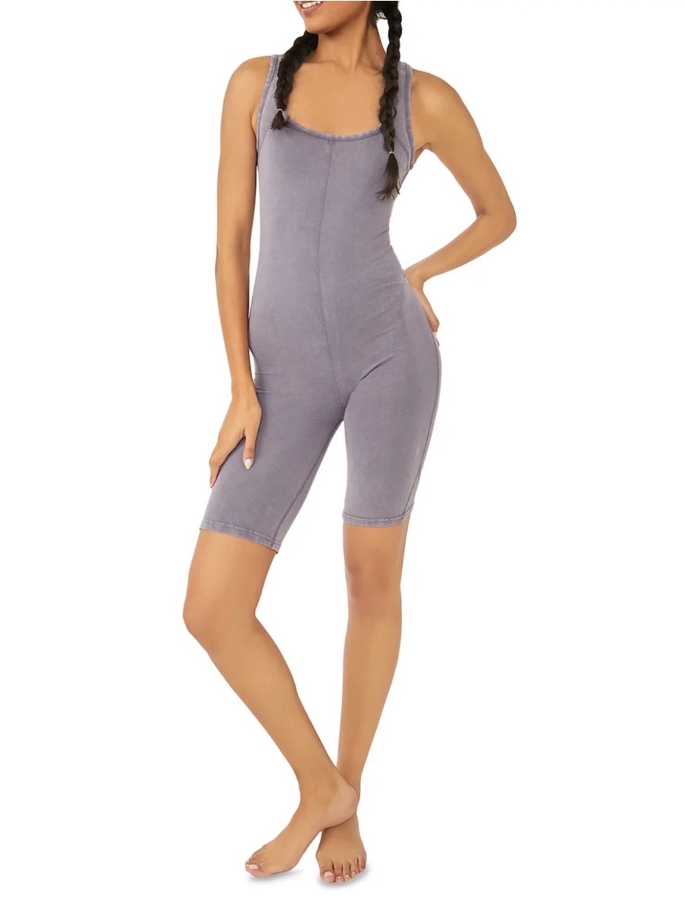 FP Movement Nightingale Hot Shot Biker Short Romper in Washed Purple